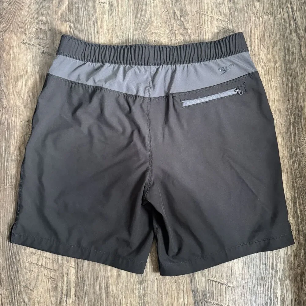 Speedo Mens M Black Gray Hybrid Swim Trunk Board Shorts 7778211